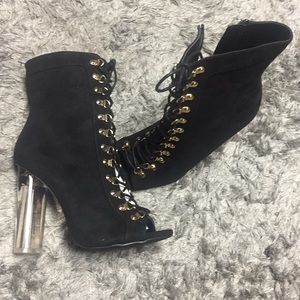 Lace Up Peep Toe Clear  High Heel Boots